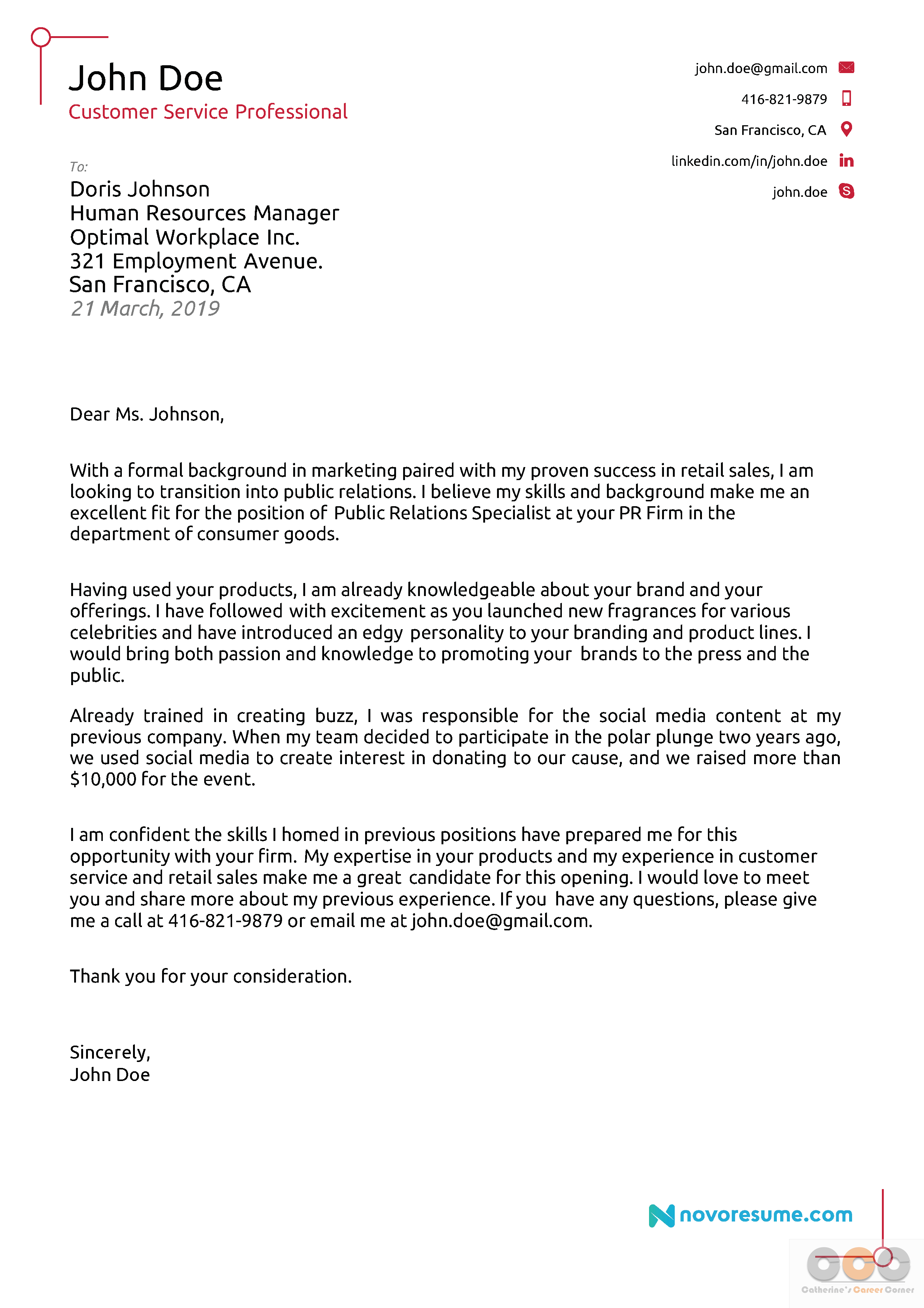 Targeted Cover Letter Examples from catherinescareercorner.com